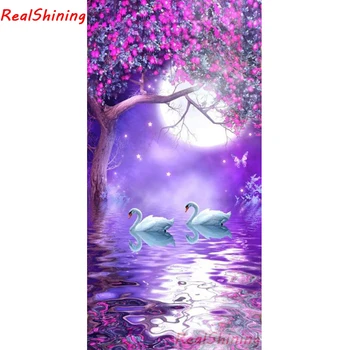 

Large size 5D Diy Diamond Painting Cross Stitch full Square Diamond Embroidery Flower white swan and moon for room Decor H2063