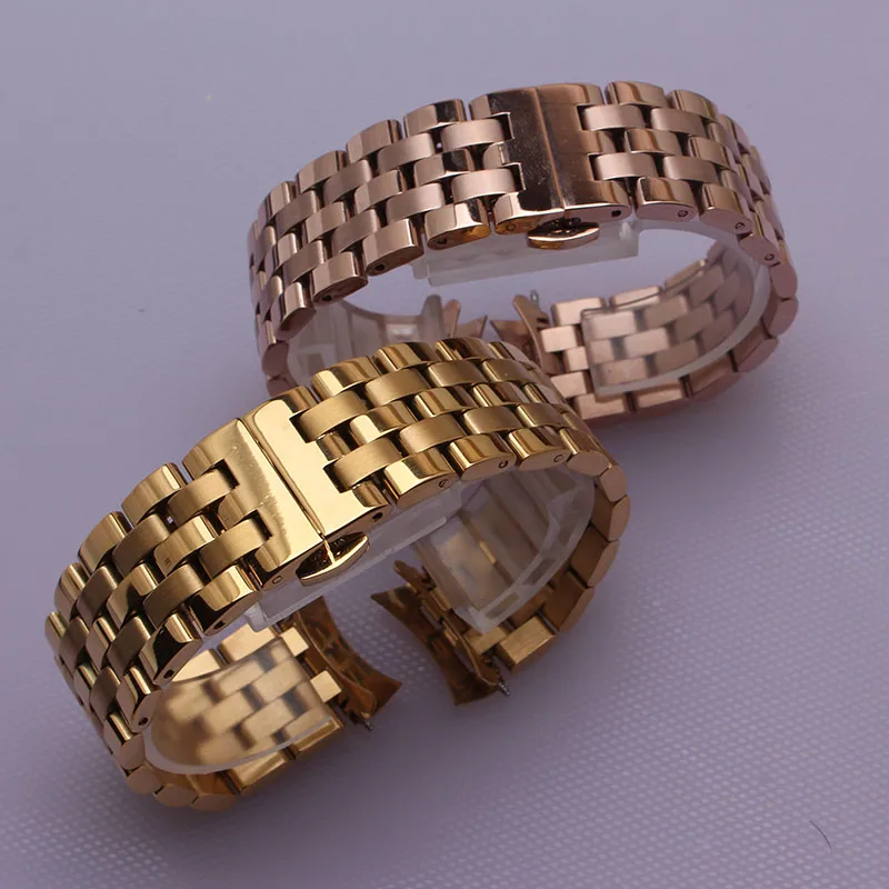 

16mm 18mm 20mm 22mm 24mm Solid Links Curved End Watchbands Gold Rosegold Steel Watch Band Bracelet For quartz Watches men women