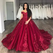 Темно-красное свадебное платье года винтажное кружевное свадебное платье пышное бальное платье с открытыми плечами на шнуровке Дубай, Африканский стиль длинное свадебное платье