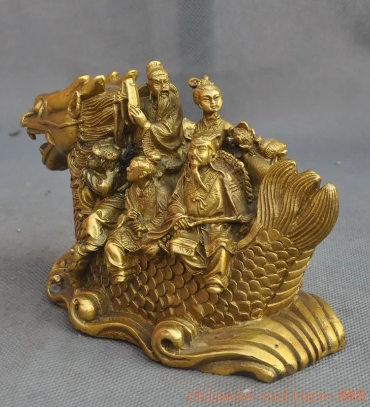 Ремесла статуя Китай Китайская народная миф латунь восемь 8 богов бессмертных сидения Драконья лодка статуя Хэллоуин