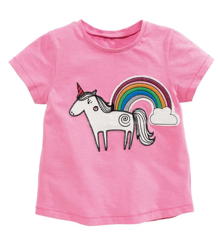 Cartoon Unicorn Pattern Baby Girls T shirt Short Sleeve Band Casual T