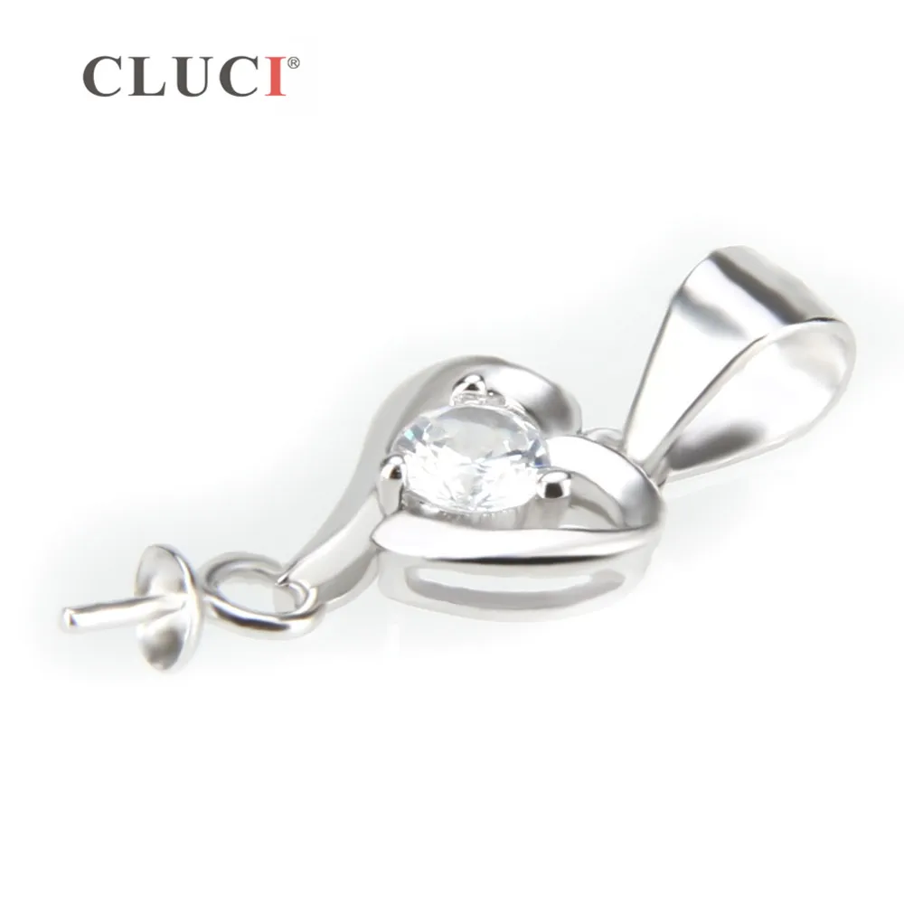 CLUCI Heart Women Pendant Silver 925 Jewelry for Women Necklace 925 Sterling Silver Pearl Pendant Mounting SP003SB