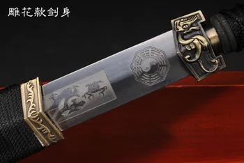 

Chinese Handmade Sword Han Dynasty Style Battle Sword Double Edge Carved Dragon Blade #1783