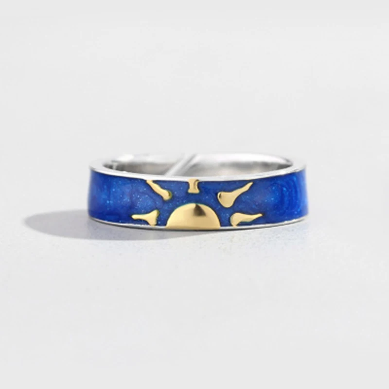 Qevila Real 925 Sterling Silver Rings Moon and Sun lover Ring for Women Couple Engagement Unique Ring Jewelry Gifts Female Boho  (1)