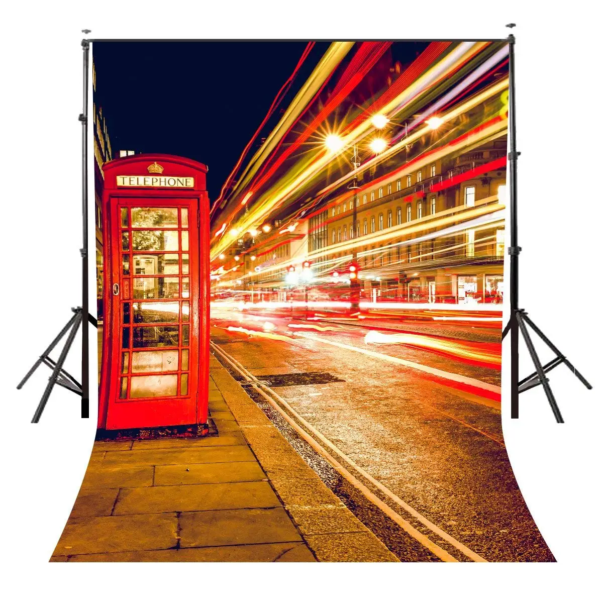 

150x220cm London Night Streets View Photo Background Red Phone Booth Backdrop Photography Studio Backdrop Props Wall