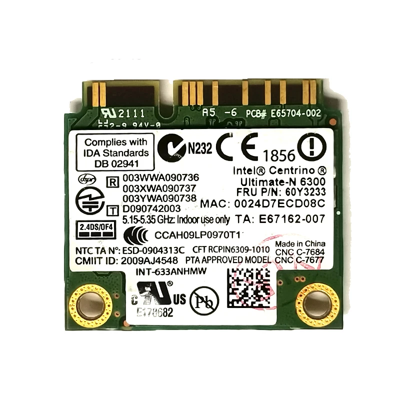 Беспроводная Wi Fi карта Intel Ultimate N 6300 633ANHMW 6300ANHMW FRU 60Y3233 SPS 572511 001 для Thinkpad Y460 Y560 Y470 Y570