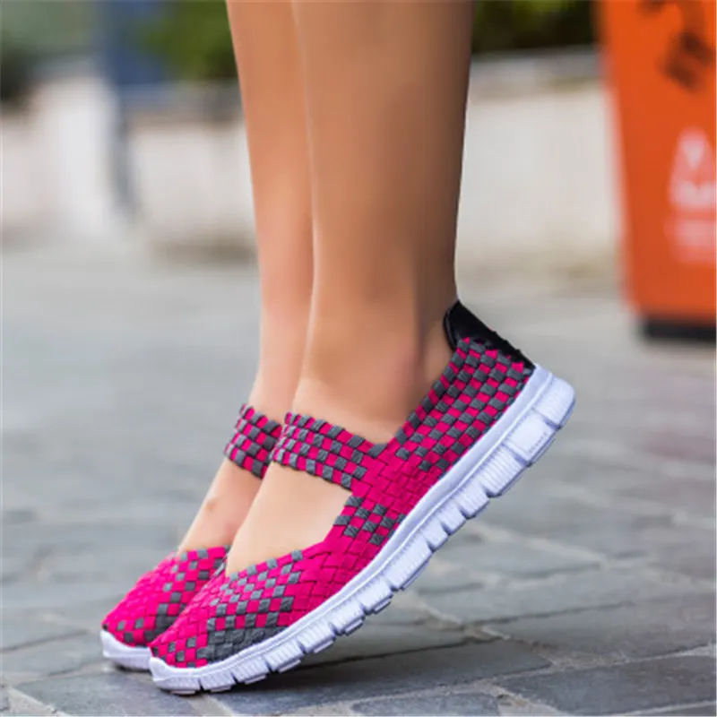 

Woven Shoes Woman 2019 Summer Breathable Soft Bottom Shoes Fashion Comfortable Sandals Women Flats Casual Sneakers Sandals