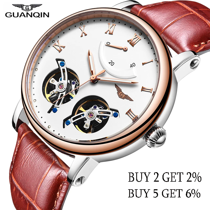Relogio Masculino GUANQIN двойной турбийон автоматические водонепроницаемые спортивные