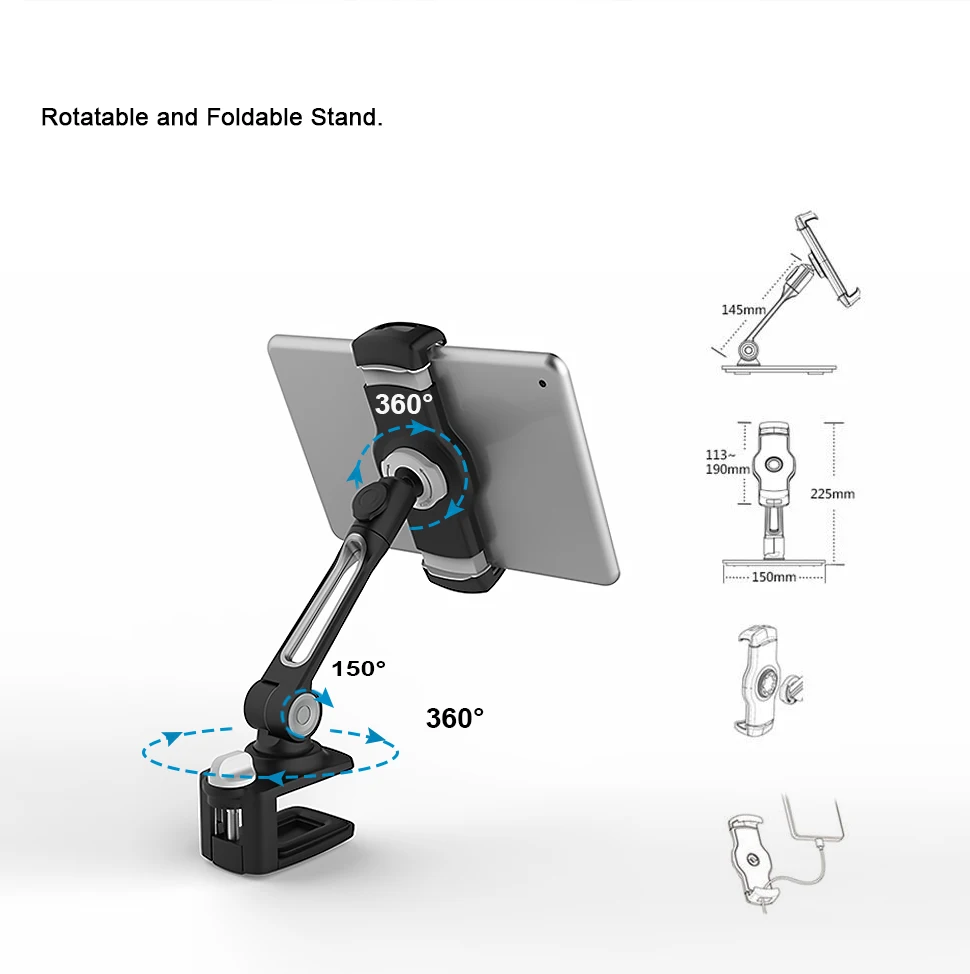 Aluminum Tablet Stand Adjustable With Clamp For IPad Phone & Tablet