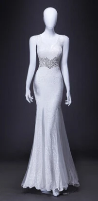 MJ445 Длинные вечерние платья vestido de festa Longo com Renda - Цвет: WHITE