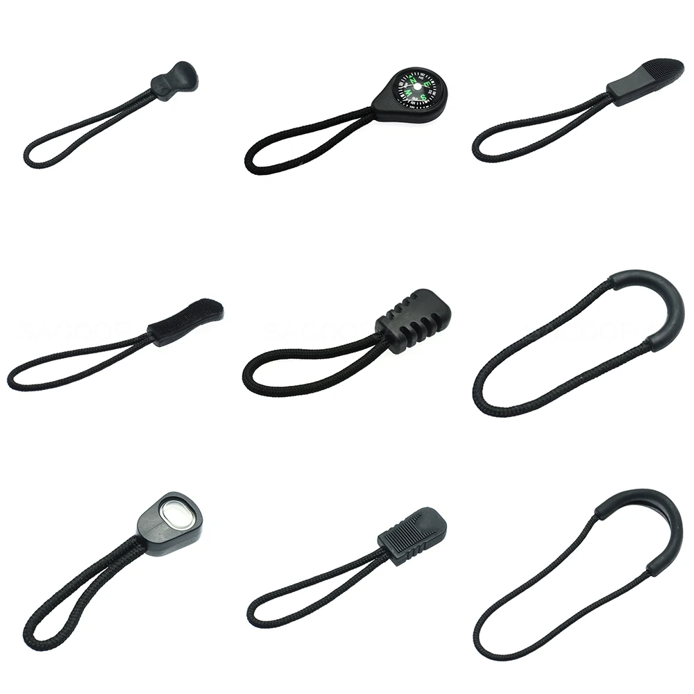 5pcs/pack Zipper Pulls Cord Ends Strap Lariat Black For Apparel Accessories