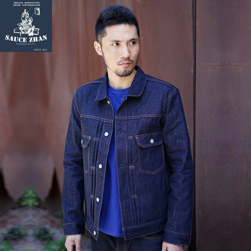 

SauceZhan 519XX Colour Dot Denim Jacket VINTAGE Jeans Jacket Raw Denim Selvedge Denim Mens Jacket Slim TRUCKER JACKET