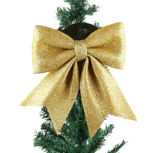 Large Red Gold Sparkling Glitter Christmas Ribbon Bow Christmas Tree Decoration Handmade