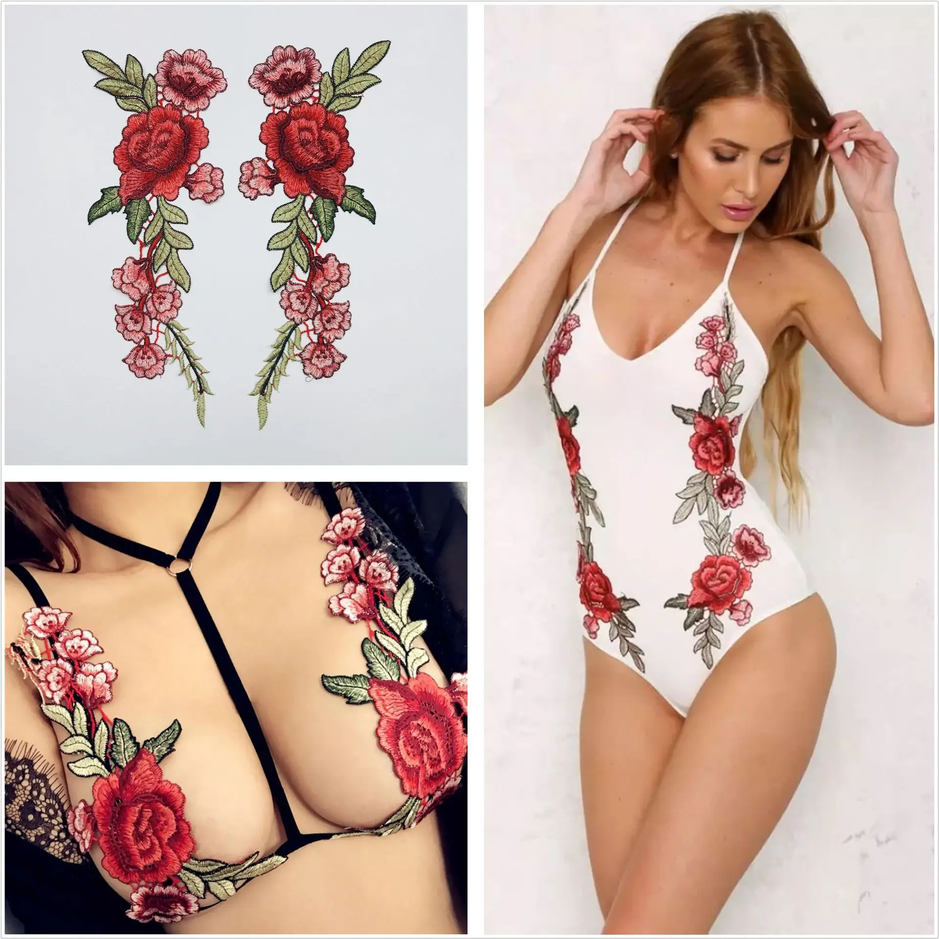 1 пара DIY шитье цветок патч Водорастворимый цвет цветок аппликация ...