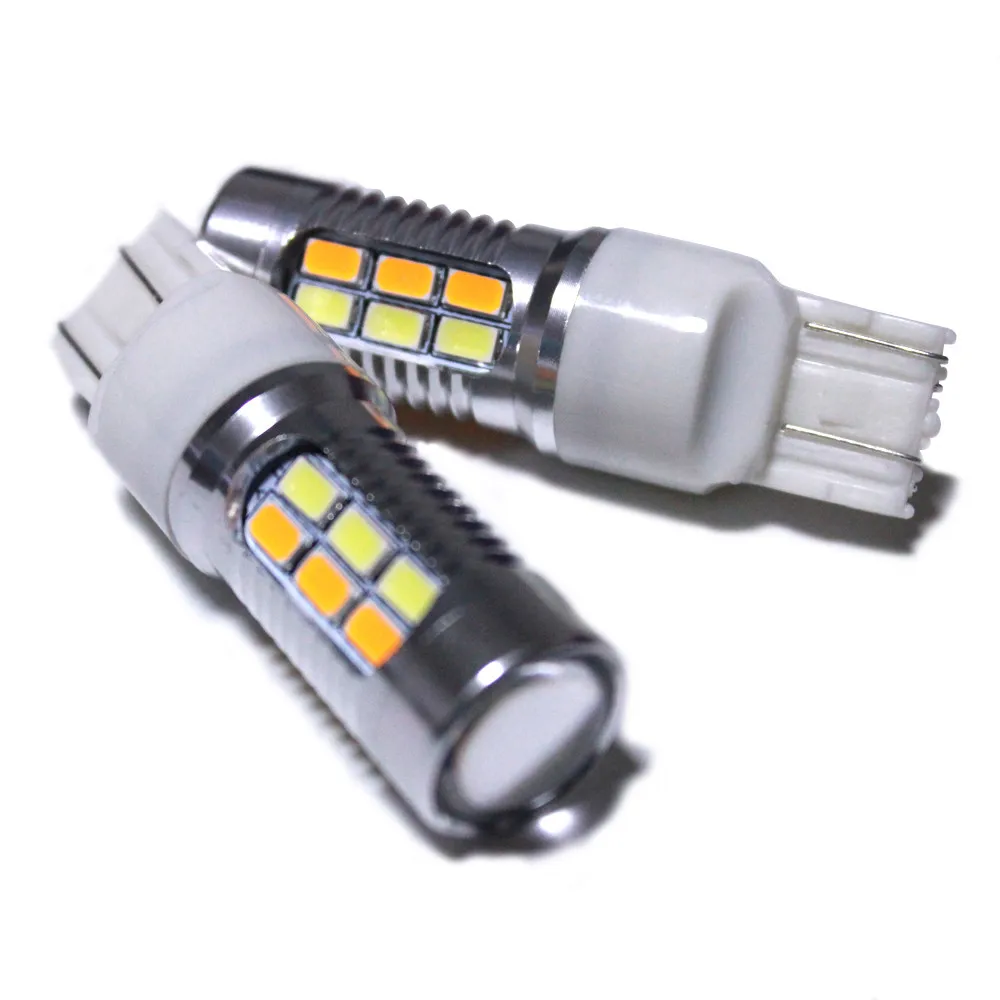 2pcs/lot 7443 LED Dual Colors White & Amber Switchback LED Light Bulbs
