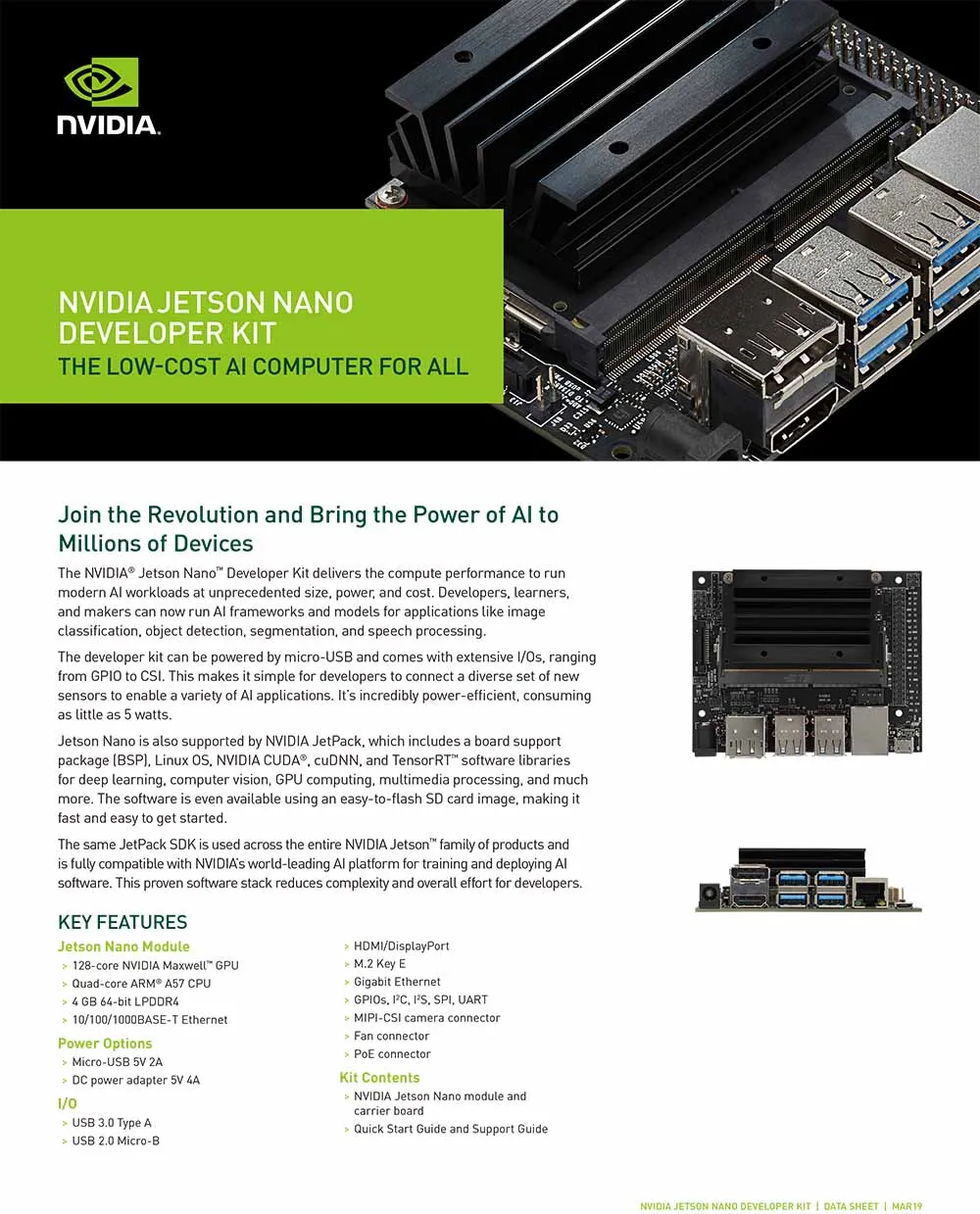 NVIDIA Jetson Nano Developer Kit для articial Intelligence Deep Learning AI Computing, поддержка PyTorch, TensorFlow Jetbot