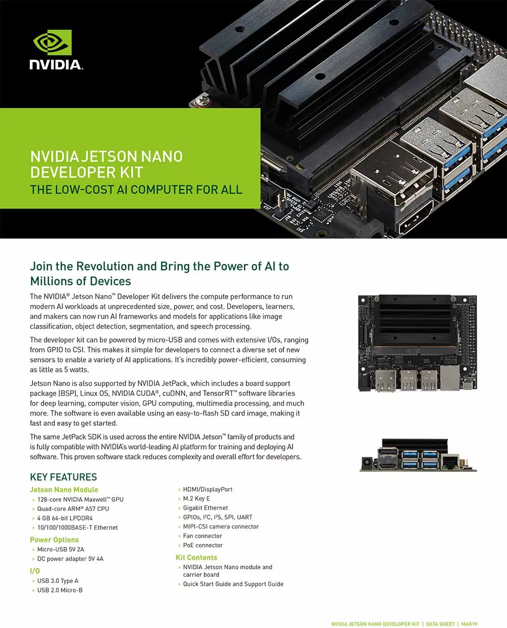 NVIDIA Jetson Nano Developer Kit for Artiticial Intelligence Deep Learning AI Computing,Support PyTorch, TensorFlow and Caffe