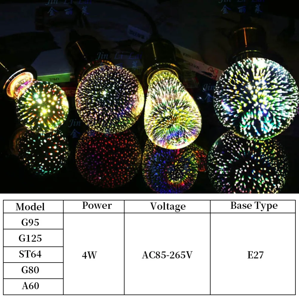 3D Светодиодная лампа звезда E27 Винтаж Эдисон Красочные Bombillas ночной Светильник ретро стекло Lampara ампулы домашний декор фейерверк RGB Christma