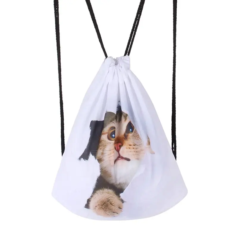 

3D Printed Animal Cut Cat Pattern Girl'S Backpacks Women's Lady Bucket Shoulder Drawstring Bag School Bag Christmas Storage Bags