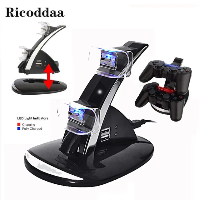 Best Price Controller Charging Dock Stand For PS3 LED Light Dual Chargers USB Dual Charging Powered Dock For Sony PlayStation 3 Controller 