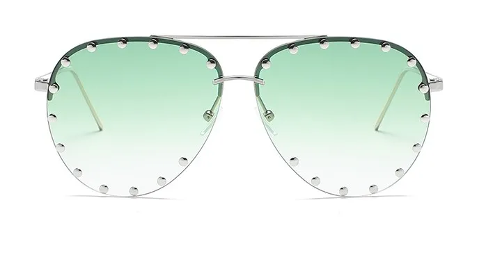 CCSPACE, женские солнцезащитные очки с металлической полуоправой, красные, для женщин, индивидуальные очки с заклепками, фирменный дизайн, очки с защитой от ультрафиолета, 45202 - Цвет линз: C5 silver green