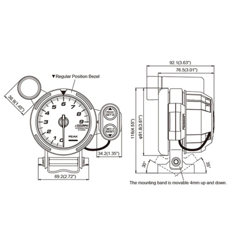 3.5" 11000 RPM Tachometer Gauge Kit Meter For 1 to 8 cylinders with Adjustable Shift Light+Stepping Motor