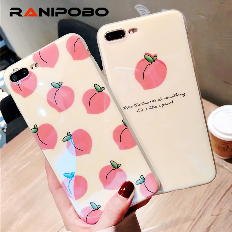 

Fashion blu-ray Point Soft Silicone Cute Fresh Fruit Peach Phone Case For iPhone X 7 6 6S 8 Plus Sexy Leopard pattern Back Cover