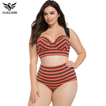 

NAKIAEOI 2019 New High Waist Swimsuit Women Bikinis Plus Size Swimwear Female Vintage Retro Red Plaid Beach Push Up Bikini Set