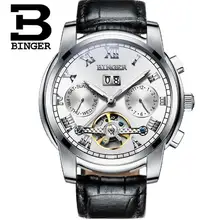 Brand Binger luxury Men’s watch Tourbillon automatic mechanical watches men Sapphire calendar relogio masculino leather strap