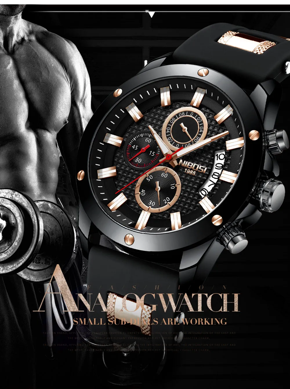NIBOSI Sport Watch Waterproof Chronograph Men Watches Military Army 2018 Luxury Brand Silicone Black Analog Clock Men Auto Date  (7)