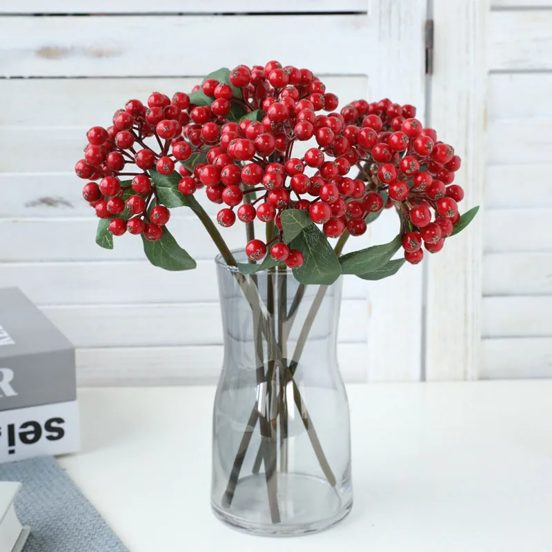 

30CM Artificial Berry Green Bean Foam Flowers Home Decor Small Fake Flowers Bacca Fruit Branch Decoration Accessories Fake Plant