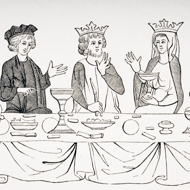 The Table Of A Baron As Laid Out In The 13Th Century. 19Th Century Reproduction