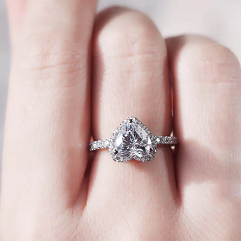 

Siyue New Fashion Crystal Silver Ring Heart Shaped Wedding Rings Women's Zircon Engagement Rings Glamour Jewelry Girls gifts