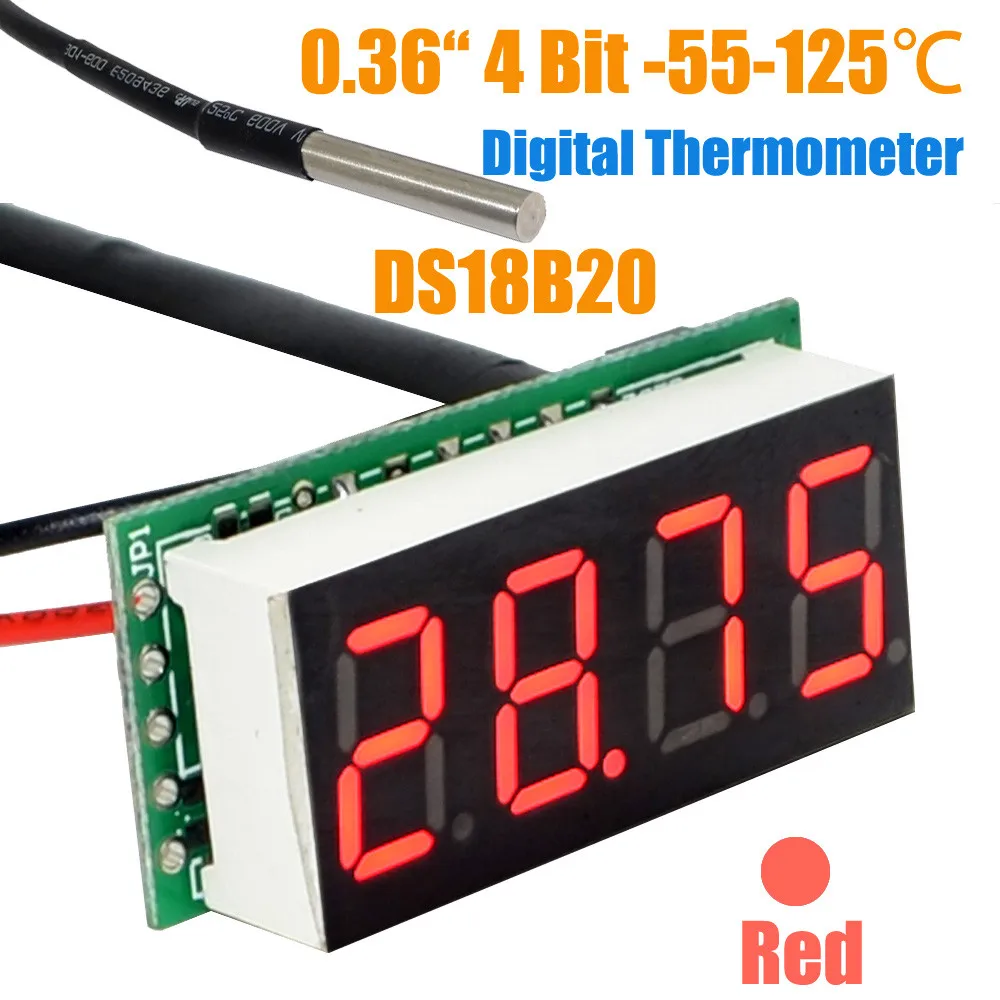 5 шт. датчик температуры ds18b20-55 до 125 градусов Цельсия 4 цифровой термометр 0,36 дюйма красный светодиод+-10000231