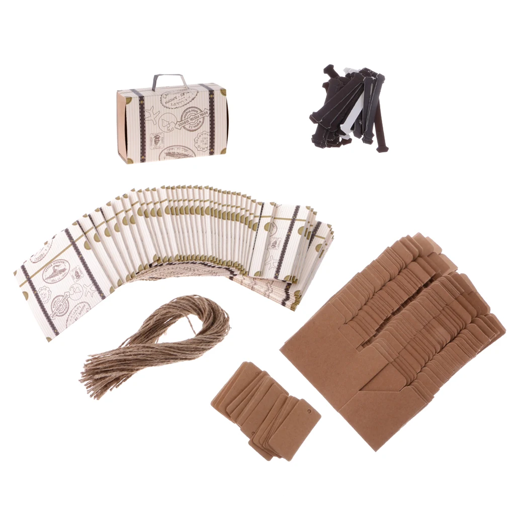 50 Pieces Kraft Paper Favor Boxes Cube Candy Boxes Treat Gift Boxes with Tags for Wedding Bridal Shower Party Supplies