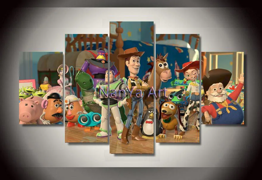 2016 Pixar toy story painting on canvas wall art of 5 pieces canvas