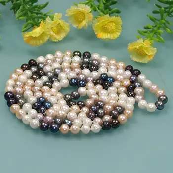 

fashion gift 8-9mm Multi-colored Natural Freshwater Cultured Pearl Necklace long 50"