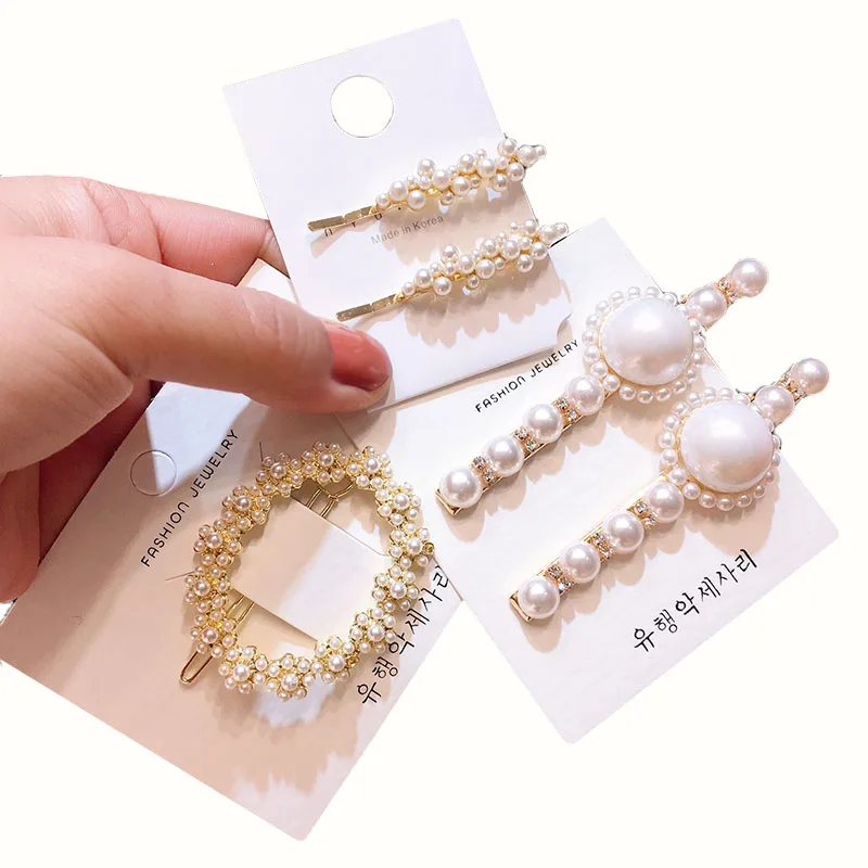 

Korean High Quality Pearls Rhinestone Hairpin for Women Retro Elegant Hair Accessories Word Clips Flower Crown Headdress Jewelry