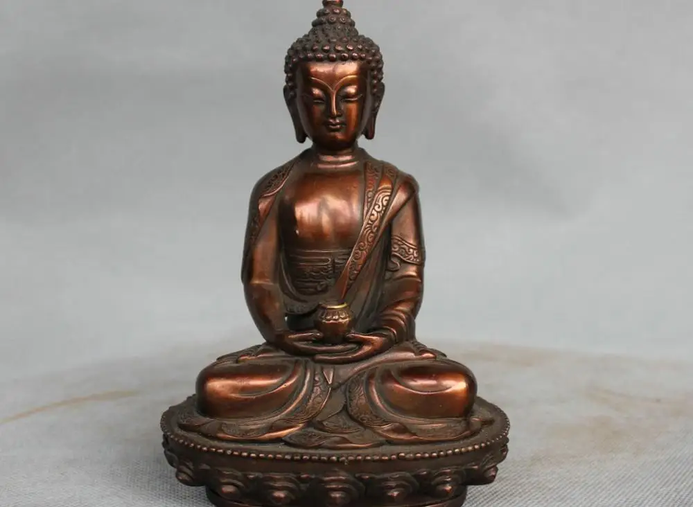 

7'' China Tibet Bronze Shakyamuni Buddha Statue Hold Offering Bowl