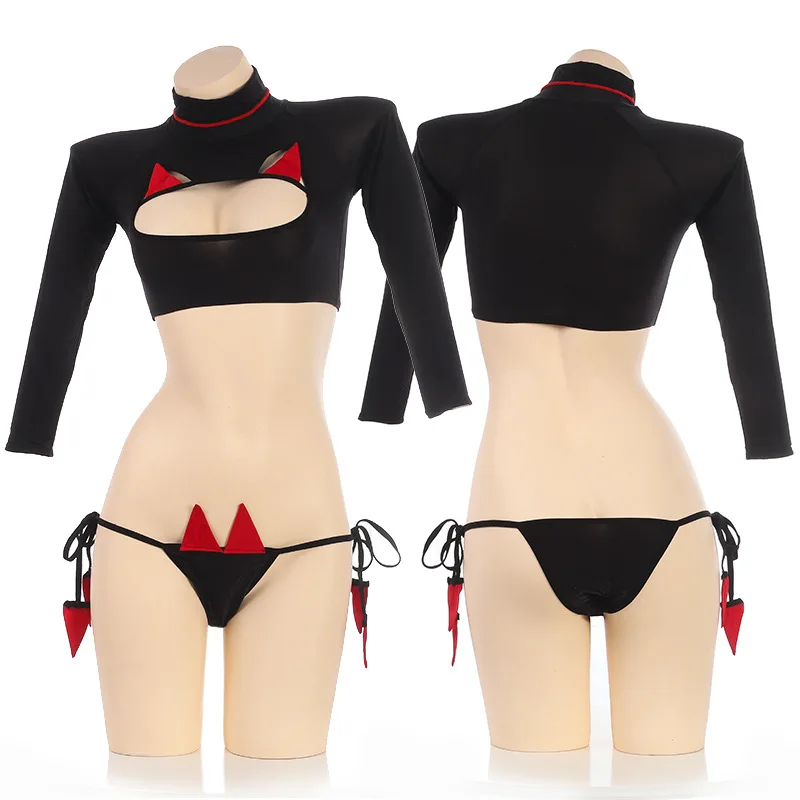 

Kawaii Little Devil Black Long sleeve Sleepwear Underwear lingerie Japanese Sweet Lolita Girl Woman Flirtatious Photo Set