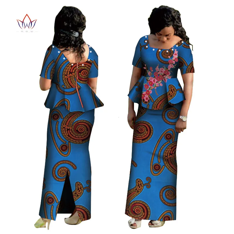 Африканские платья для женщин Базен Riche африканская одежда 2 шт. комплекты Дашики женский Принт аппликация расшитый жемчугом топ и юбка