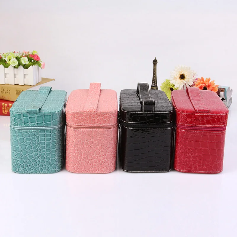  Women Crocodile Pattern PU Leather Makeup Case Cosmetic Storage Box Large Capacity Bag Beauty Tool 
