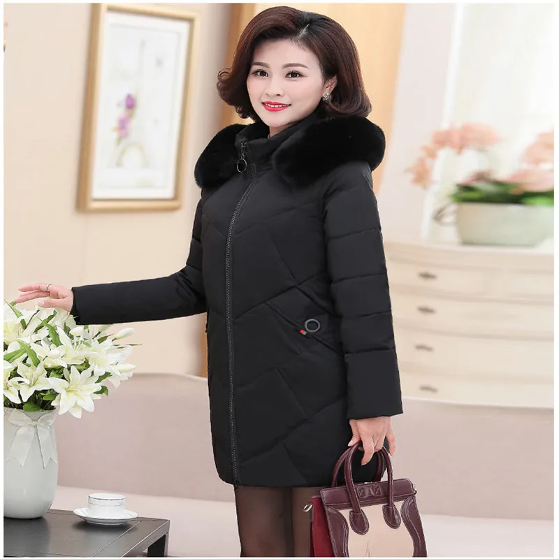 Long Sleeve New Women Medium-Long Parkas Mother Winter Hooded Soft Fur Collar Plus Size 5XL Slim Padded Winter Coats CQ2284