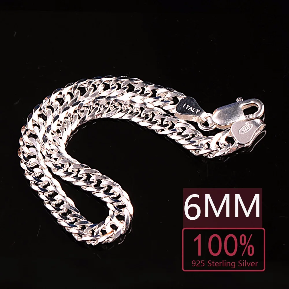 

1pcs fashion 925 sterling silver bracelet men 6MM sideways chain 925 jewelry bracelet best gifts High quality new hot sales