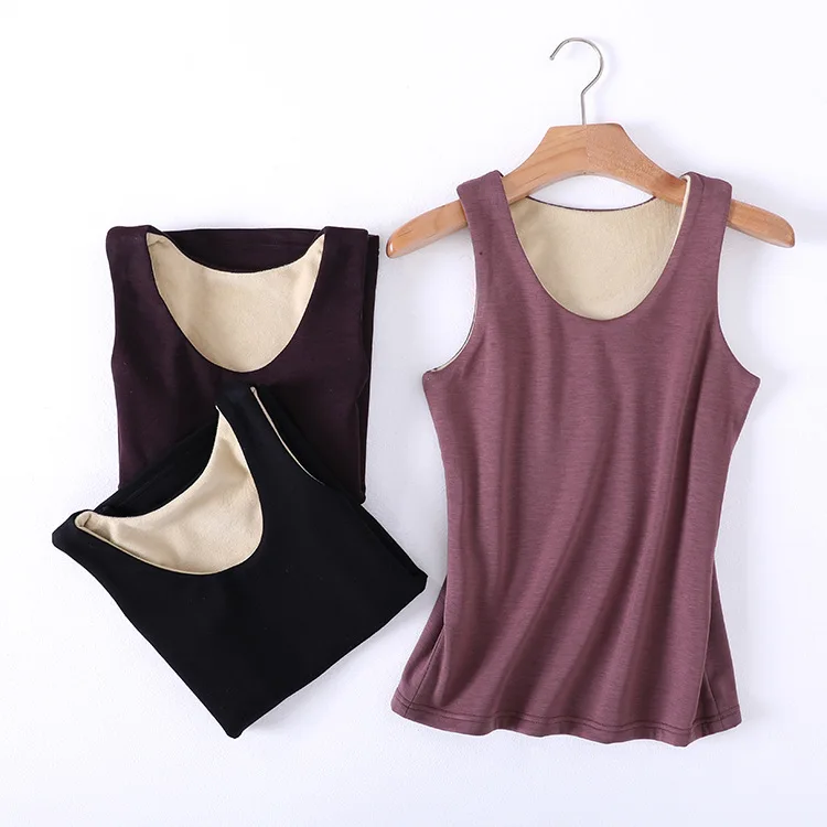 Female double thermal slik vest plus size solid U neck seamless thermal