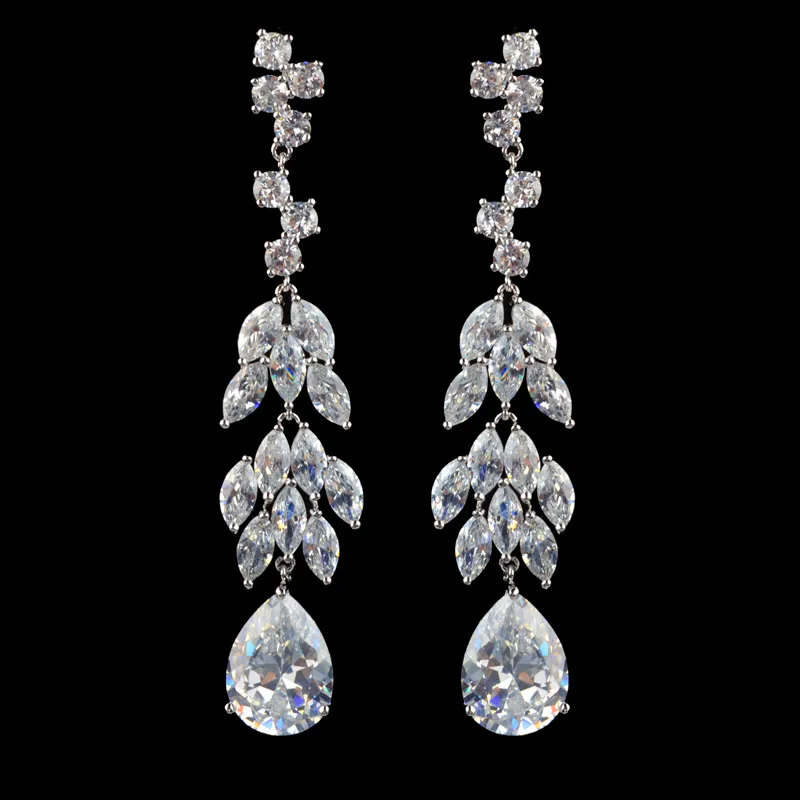 New design sparkling AAA zircon long dangle earrings for women,high quality fashion jewelry