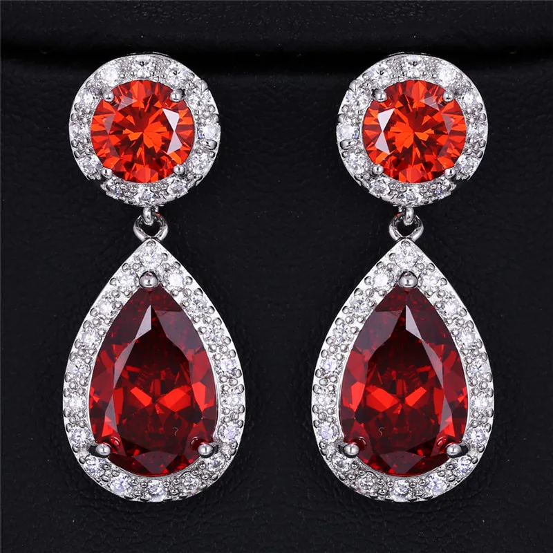 

Fashion Red Green 2.8 Carat Large CZ Crystal white gold color Long Drop Earrings For Women