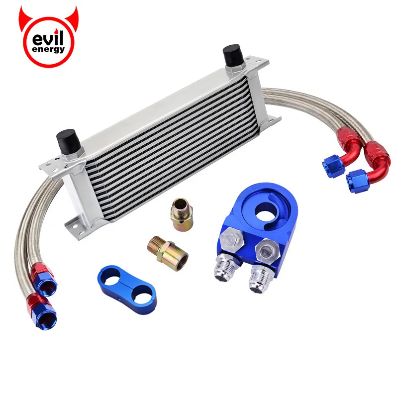 evil energy 13Row AN10 Engine Oil Cooler Kit+Oil Adapter Filter+Swivel
