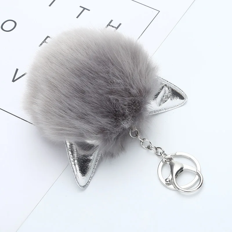 

Cute Ear Shape Fur Pompom Balls Keychain Girls Car Handbag Pendant Faux Fur Pompom Key Chain Keyring Bag Accessories Gifts Women