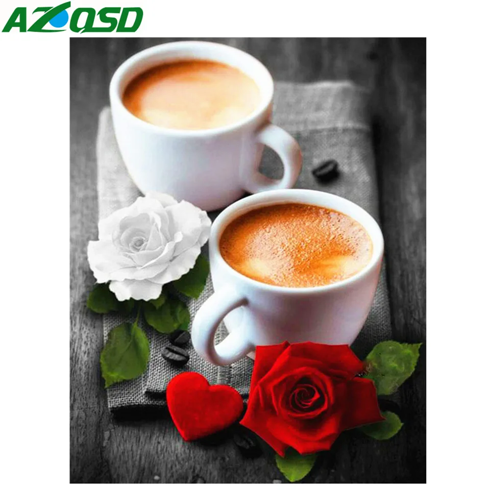 

AZQSD Full Square Diamond Painting Coffee Picture Of Rhinestones 5d Diy Wall Art Handmade Home Decoration Gift Needlework